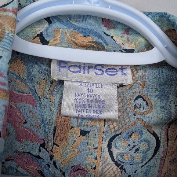 Vintage 90s Fairset Button Down Printed Short Sleeve Dress Womens 10 - Picture 4 of 8